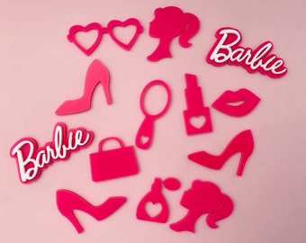 Select and create your own Barbie inspired Acrylic Cake Charms/fropper/ cupcake toppers/Cake toppers/Name/Number/Single or Double layer.