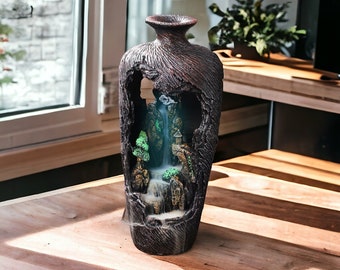 LED-Lit High-Quality Vase Incense Waterfall Burner - Elegant Backflow Incense Vase - Decorative Incense Holder for Home Decor and Meditation