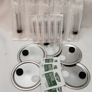 6 pack of Sterile Syringes & "Wide Mouth" lids with Filter/ Injection Port