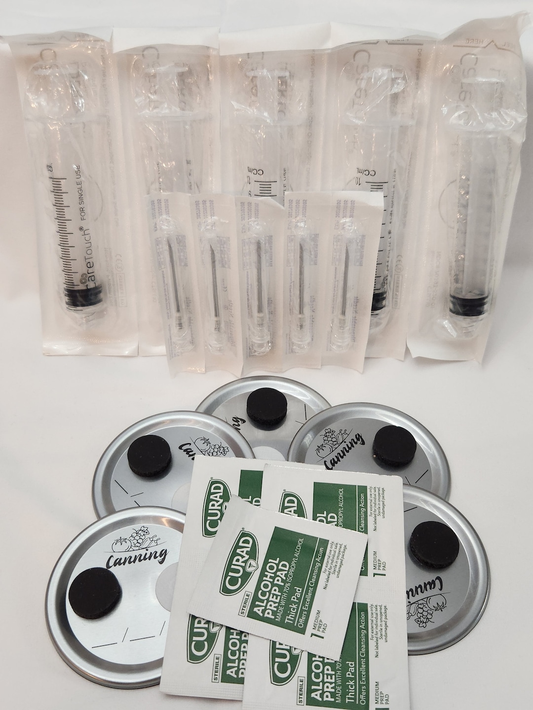12 Pack of Sterile Syringes & wide Mouth Lids With Filter/ Injection