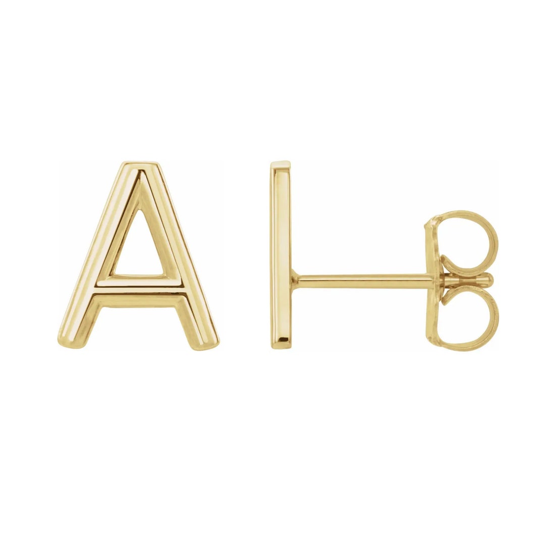 14k Solid Gold Initial Earring Alphabet Earring Initial Stud Earrings