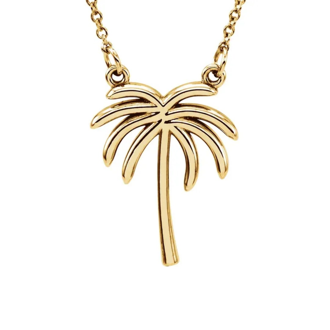 14k Solid Gold Palm Tree Pendant Necklace Gold Palm Tree Necklace Gold