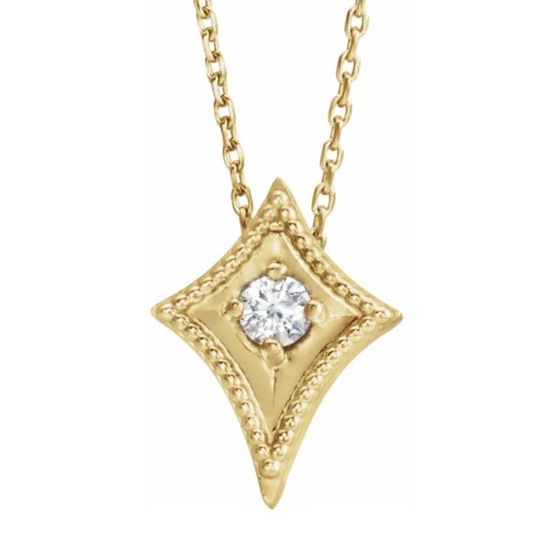 14k Solid Gold Diamond Necklace Gold Shield Necklace 14k Etsy