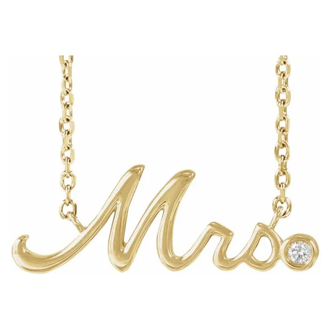 14k Solid Gold Mrs. Pendant Necklace With Diamond Gold Mrs Necklace Mrs ...