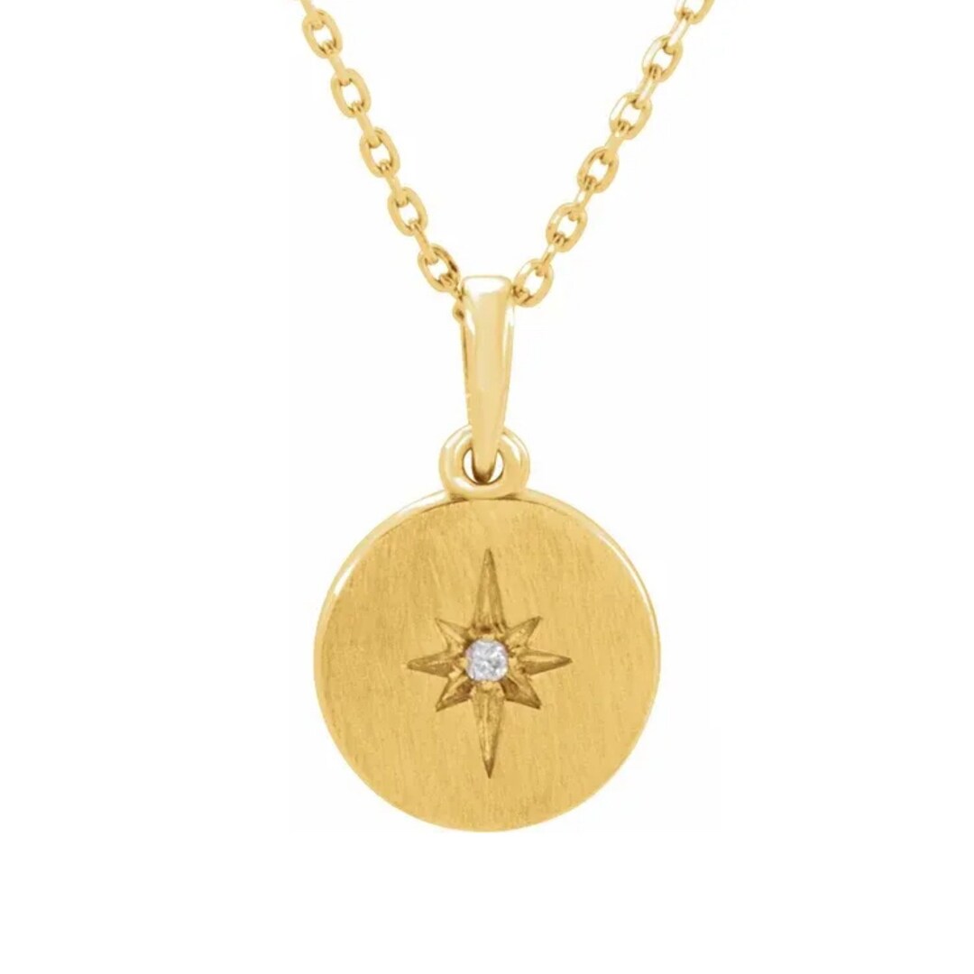 14k Solid Gold Diamond Pendant Necklace 14k Gold Diamond Star Necklace