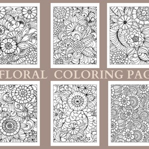 Floral Coloring Pages | 10 Pages | Printable Coloring Pages | Instant Download