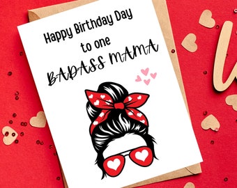 Badass Mama Birthday Card, Empowering Inspirtationl Card for Wife, Girlfriend, Mom, Daughter, Encouraging Birthday Card for Best Friend