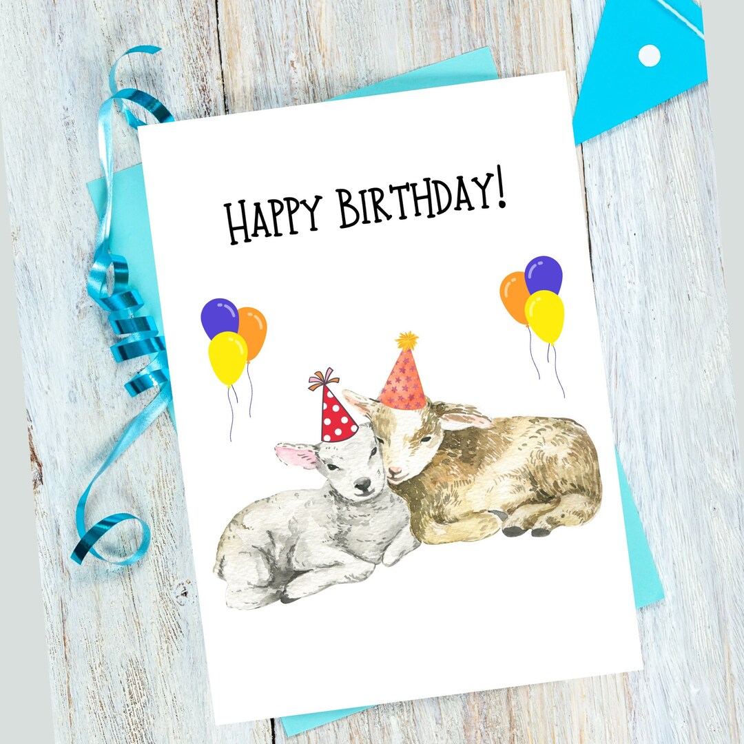 Cute Baby Goat Printable Birthday Card, Digital Download Card for Goat ...