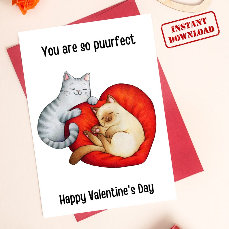 Funny Cat Printable Valentine's Day Card, Digital Download Card for Cat ...