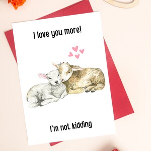 Tarjeta de San Valentín imprimible de cabra bebé divertida, tarjeta de descarga digital para amantes de las cabras, tarjeta peculiar única para marido, esposa, pareja, PDF 5x7