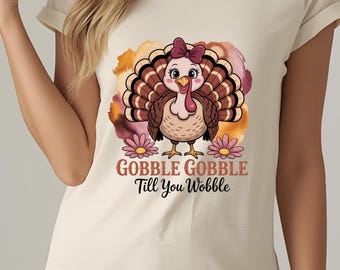Chicken thanksgiving png, Thanksgiving Gobble Till You Wobble Coquette Bow PNG, Thanksgiving Png, Bright Turkey PNG, Fall PNG