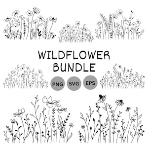 Wildflower Bundle Svg, Flower Border SVG, Flower Meadow Svg, Flowers ...