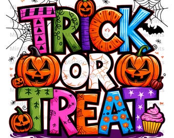 Trick Or Treat PNG ,Halloween PNG, Funny Halloween PNG, Spooky season Png, Retro Halloween Png, Doodle Halloween Sublimation for shirt