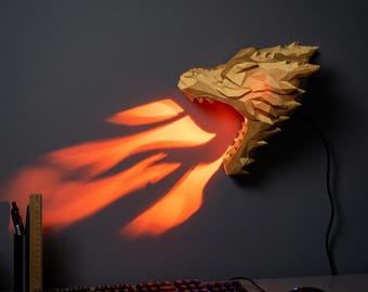 Dragon Night Light, Dragon Lamp, Includes Lighting, 3D Printed, Dragon Wall Light, LED Night Light, Gift for Him and Her