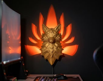 Nine Tailed Fox Night Light, Nine Tailed Fox Lamp, Includes Lighting, 3D Printed, Eagle Wall Light, LED Night Light, Gift for Him and Her
