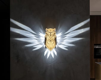 Owl Wall Night Light | 3D Printed LED Lamp | Ready to Hang | Custom Color | Fantasy Room Decor | Gift for Owl Lovers
