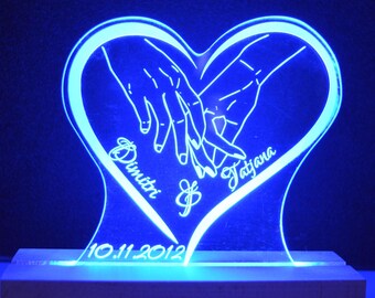 Personalized Acrylic Heart Lamp / LED Acrylic Lamp | Bedside Lamp Valentine's Day Gift Wedding Gift