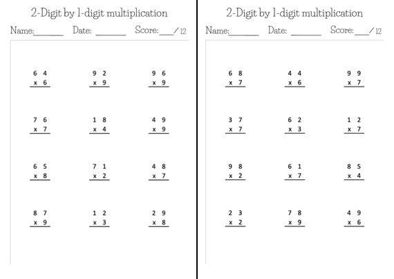 Kumon-like Math Worksheets Exercise Pages in PDF (2-digit by