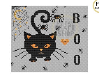 Black Cat Halloween Cross Stitch Pattern: Modern Fall Decor (PDF)