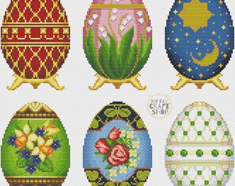 Easter Eggs Ornate Cross Stitch PDF. Instant Download. Vintage Counted Cross Stitch Chart. Easter Embroidery Pattern. Spring Needlepoint.
