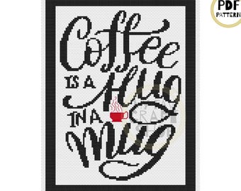 Coffee Hug Cross Stitch Pattern: Modern DIY Embroidery (PDF Download)