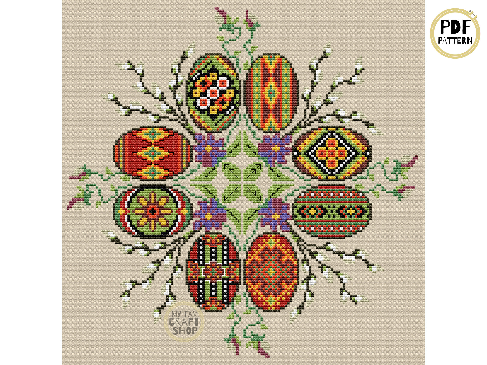 Ukrainian Easter Ornaments Cross Stitch PDF. Instant Download. Vintage Counted Cross Stitch Pattern. Spring Season Needlepoint Chart.