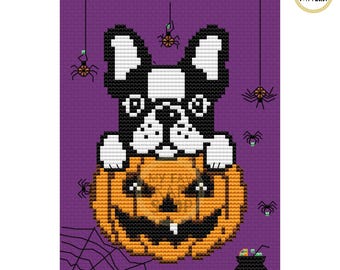 Halloween Terrier Cross Stitch Pattern: Modern Fall Decor (PDF Download)