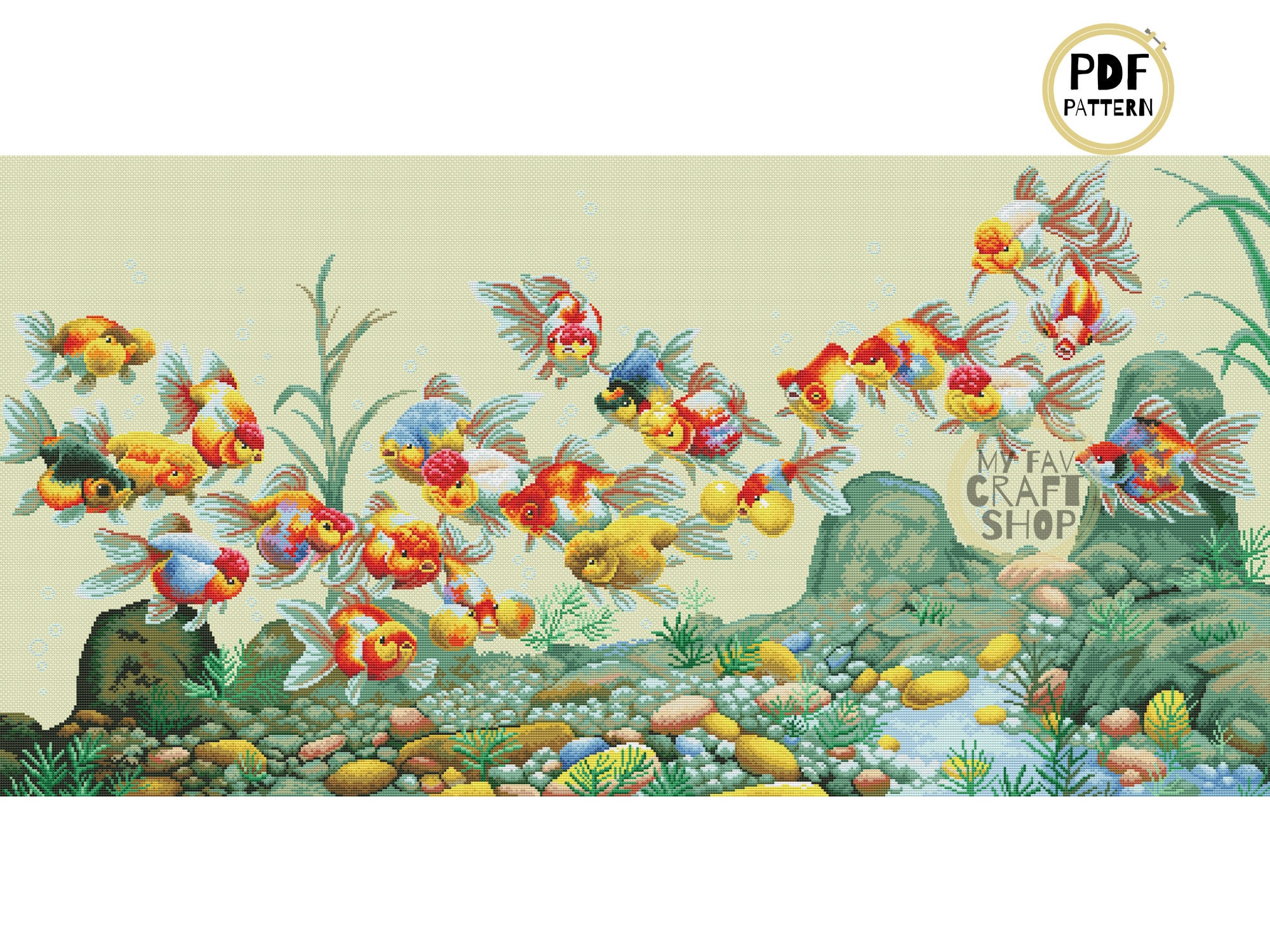 Aquarium Cross Stitch Pattern: Modern Fish Embroidery (PDF Download)