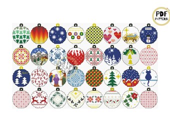 Christmas Tree Ornaments Cross Stitch Pattern: Modern Embroidery (PDF Pattern)