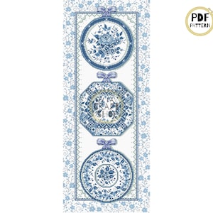 Blue Plates Sampler Cross Stitch PDF. Instant Download. Counted Cross Stitch Chart. Modern Cross Stitch. Monochrome Embroidery. Needlepoint.