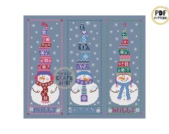 Christmas Snowmen Cross Stitch Pattern: Modern Embroidery (PDF Download)