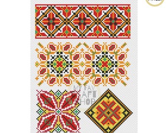 Folk Ornament Cross Stitch Chart: Easy DIY Embroidery (PDF Pattern)