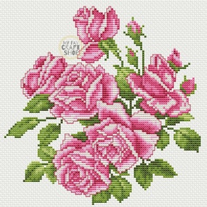 Pink Roses Cross Stitch Pattern: Vintage Flower Embroidery (PDF)