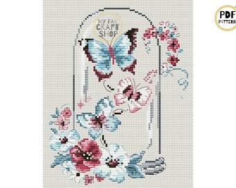 Butterfly Jar Cross Stitch Pattern: Modern Embroidery (PDF Download)