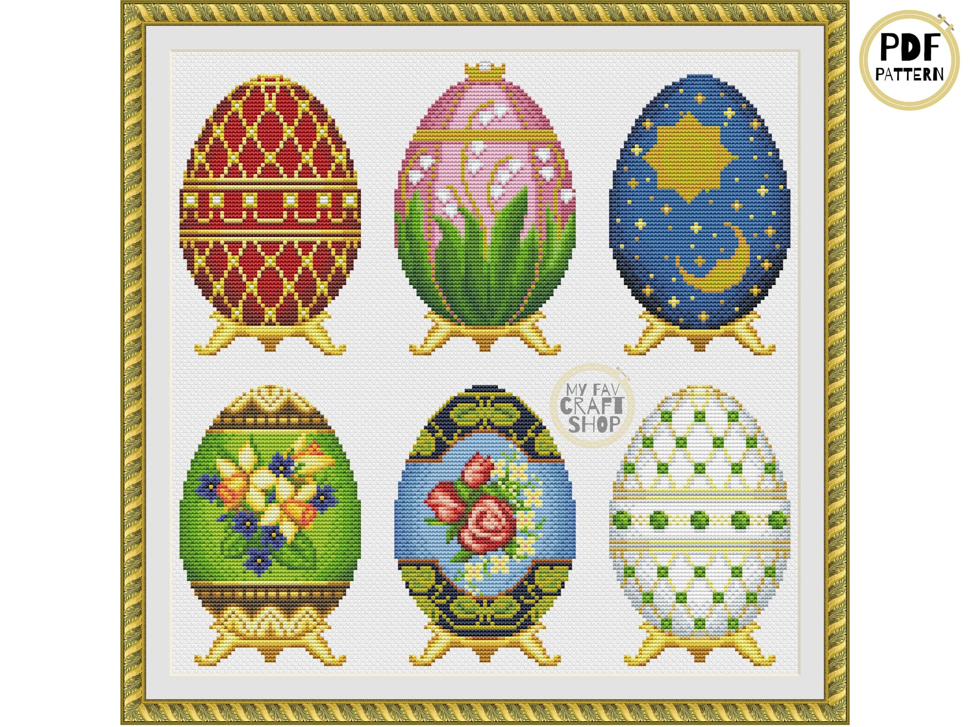 Ornate Easter Eggs Cross Stitch Pattern: Vintage Needlepoint (PDF ...