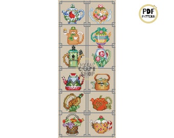 Teapot Sampler Cross Stitch Pattern: Modern Home Decor (PDF)