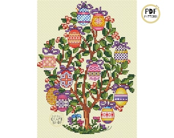 Easter Tree Cross Stitch PDF. Instant Download. Counted Cross Stitch Chart. Easter Egg Patterns. Modern Cross Stitch. Embroidery Chart.