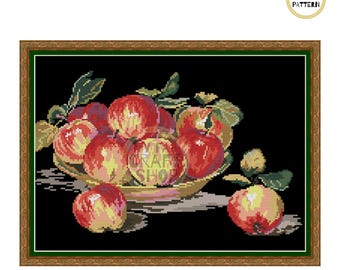 Apples Cross Stitch Pattern, Modern Needlepoint (PDF Download)
