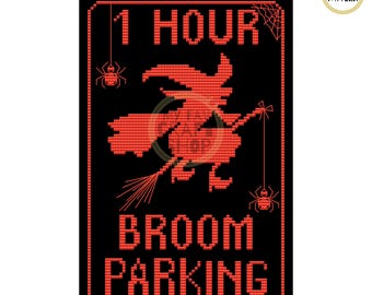 Broom Parking Cross Stitch Pattern: Halloween Home Decor (PDF Pattern)