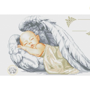 Sleeping Baby Angel Cross Stitch PDF. Instant Download. Counted Cross Stitch Chart. Modern Cross Stitch. Baby Announcement. Angel Embroidery
