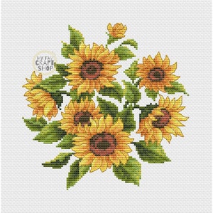 Simple Sunflower Cross Stitch PDF. Instant Download. Counted Cross Stitch Chart. Flower Cross Stitch. Modern Embroidery Pattern.