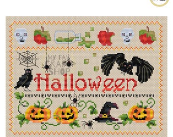 Halloween Sampler Cross Stitch Chart: Modern Embroidery (PDF Pattern)
