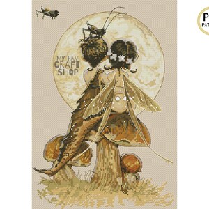 Fairies Cross Stitch PDF. Instant Download. Counted Cross Stitch Chart. Modern Cross Stitch. Cartoon Embroidery. Mystical Needlepoint.
