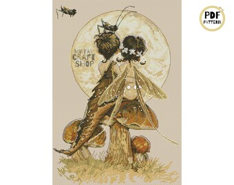Fairies Cross Stitch Pattern: Modern Cartoon Embroidery (PDF Download)