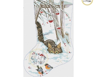 Cat in Snow Cross Stitch Pattern: Modern Christmas Decor (PDF Download)