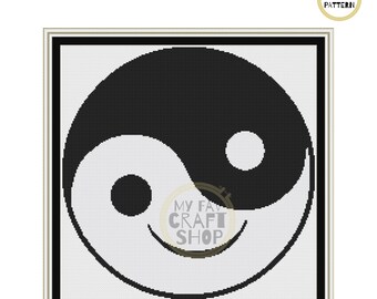 Yin Yang Smile Cross Stitch Pattern, Modern Needlepoint (PDF)