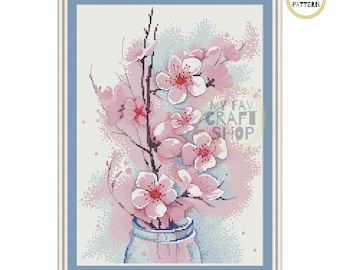 Apple Blossoms Cross Stitch Pattern, Modern Floral Embroidery (PDF Pattern)