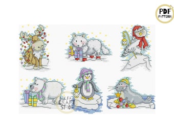 Christmas Animals Cross Stitch Pattern: Modern Embroidery (PDF)