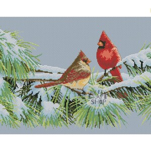 Christmas Cardinals Cross Stitch Pattern: Modern Embroidery (PDF)