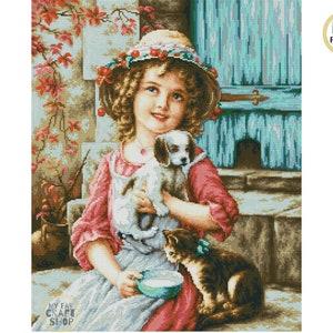 Best Friends Cross Stitch PDF. Instant Download. Vintage Counted Cross Stitch Chart. Animal Cross Stitch. People Embroidery.